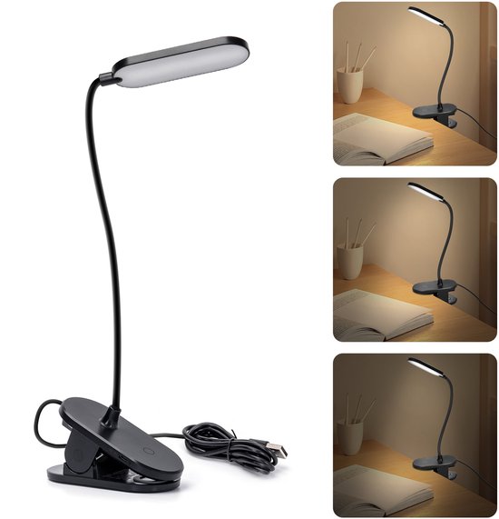 Aigostar 10A50 - Bureaulamp LED Dimbaar - 3 Lichtkleuren - Touch Control - Verstelbare Leeslamp - Bedlamp - Wit en Warm Licht - Zwart
