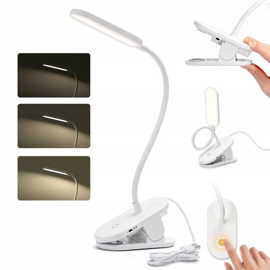 Aigostar 10A52 - Bureaulamp LED Dimbaar- met Klem - helderheidsmodi - Verstelbare Leeslamp - 4000K - Wit