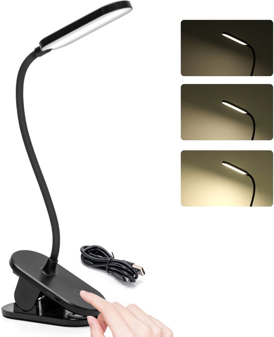 Aigostar 10A54 - LED Bureaulamp met Klem - Dimbaar - Touch Control - Opladende USB - Leeslamp - Bedlamp - Zwart