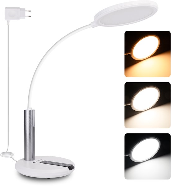 Aigostar 10Z1K - Bureaulamp LED Dimbaar - 3 Kleuren licht - met Nachtlampje - Leeslamp - Tafellamp – Ledlamp - Wit