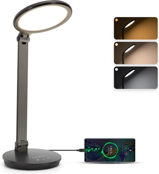 Aigostar 10ZIL - Bureaulamp LED Dimbaar - USB Opladen - Verstelbaar - Touch Control - Wit en Warm Licht - Zwart van Aigostar