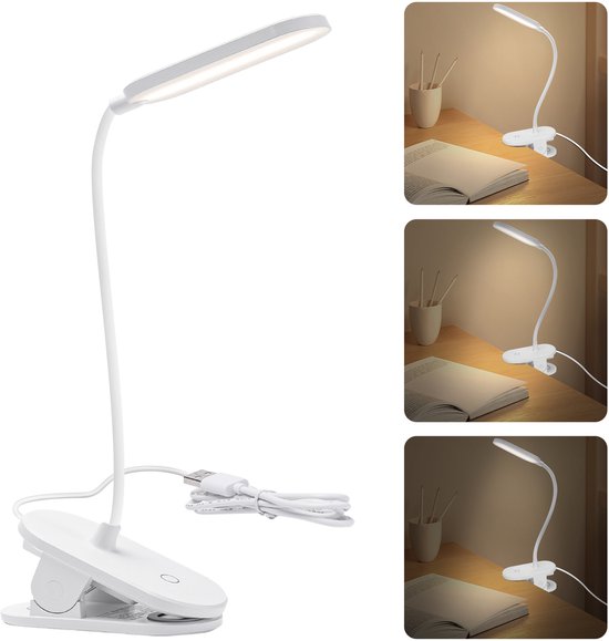 Aigostar Bureaulamp LED Dimbaar- Touch Control - 3 Helderheid - Verstelbare Leeslamp - Klemlamp - Leeslamp - Bedlamp - Wit van Aigostar