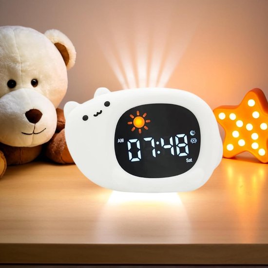 Alarm Clock Night Light with 8 Colors Light and 6 White Noises, Sleep Training Digital Clock, Adjustable Bright and Sound, Gifts for Kids - Cat