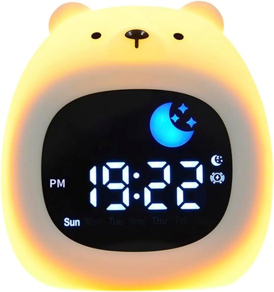 Alarm Clock with Night Light, Cute Cartoon Animal Shaped OK to Wake Clock with White Noise, Digital Display Electronic Clock, Litter Bear