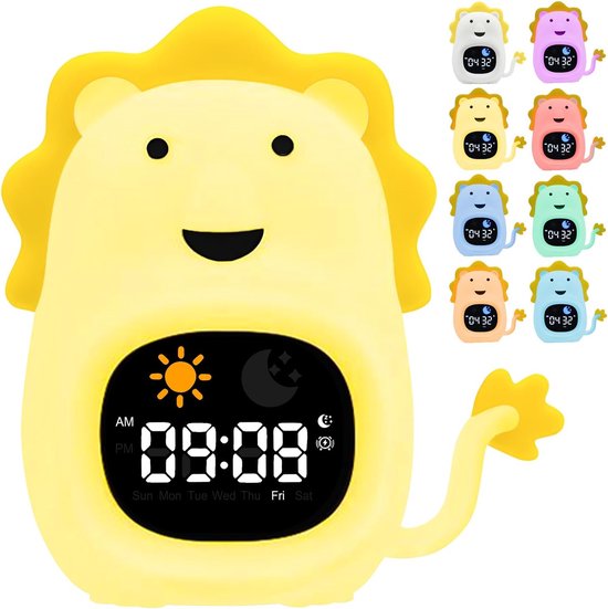 Alarm Clock with Night Light for Kids with Sleep Training and Sound Machine | Rechargeable Silicone Lamp OK to Wake Clock White Noise,Cute Animal Tabletop Lamp,Soft Perfect Sleep Companion for Boys Girls