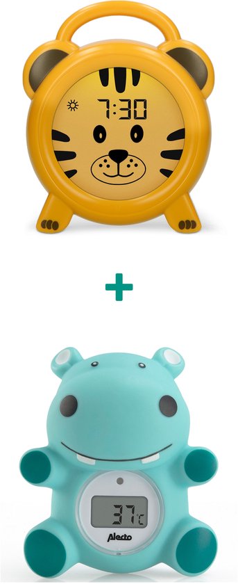 Alecto Baby Bundel - BC100TIGER Slaaptrainer met Nachtlamp en Wekker + BC-11 Hippo Bad en Kamer Thermometer van Merkloos