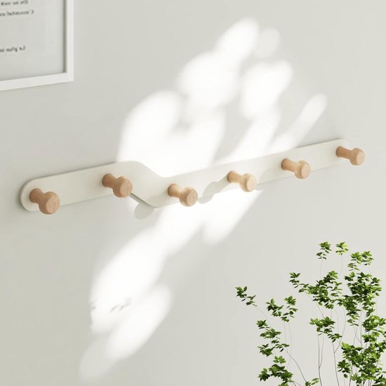 Allecto Plus - Wandkapstok zonder boren voor kinderkapstokken aan de muur - Multifunctionele kledinghaak voor kleding, sleutels, hoeden en tassen in gang, badkamer, kast, slaapkamer, kinderkamer (6 haken)