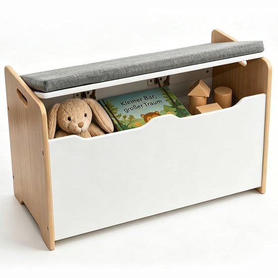 ALVIX NESTA 1 Speelgoedkist met Zitbank - Kinderbankje en Opbergbank met Soft-Close Deksel - 3 cm Zitkussen - 83 x 40 x 48 cm