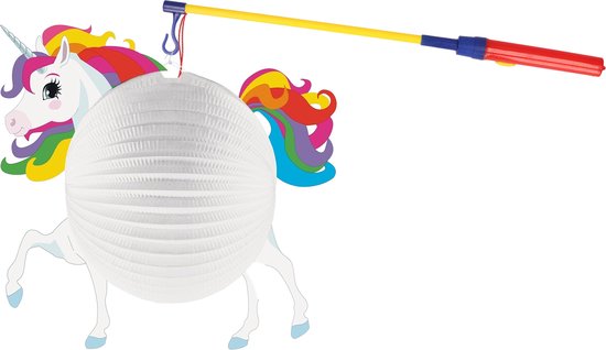 Amscan - Sint Maarten set - Eenhoorn lampion 25 cm met lampionstokje