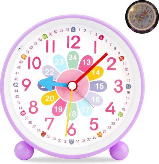 Analoge Kinderwekker voor Kinderen - Geruisloos, Nachtlampje en Snoozefunctie - Batterij Aangedreven van Merkloos