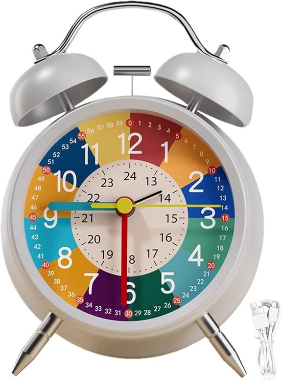 Analoge Wekker Kinderen - Kinderwekker Educatief - Tijd Leren - Stille Veegbeweging - 13 cm - Regenboog