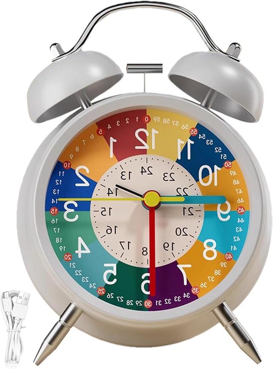 Analoge Wekker Kinderen - Stille Klok Nachtlampje - Tijd Leren - Niet-tikkend Mechanisme - 115 x 16 cm - Kleurrijk