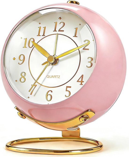 Analoog Wekker Retro Klein Bureauwekker met Nachtlicht, Roze
