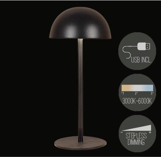 Anna's Collection tafellamp USB zwart LED oplaadbaar dimbaar 9,5x22cm. van Merkloos