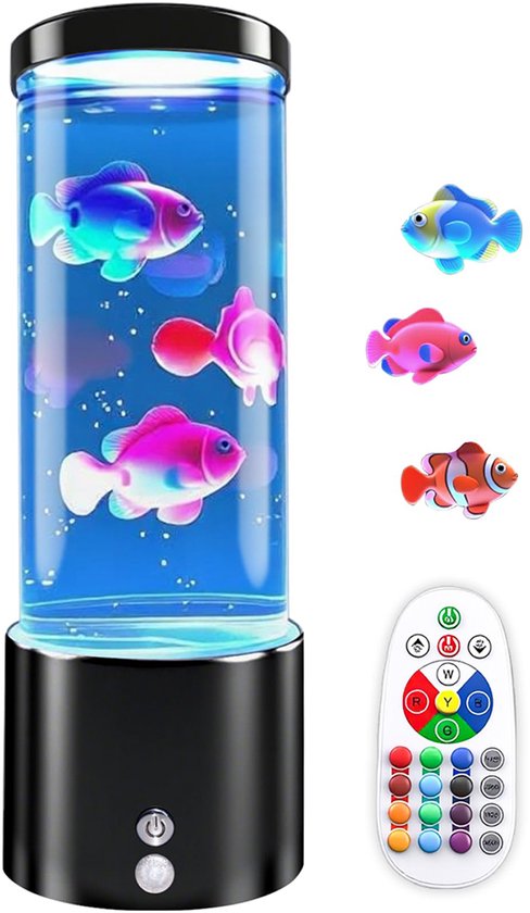 Aquarium nachtlampje - LED zevenkleurig sfeerlicht - gesimuleerde lavalamp - Nachtlampje voor de slaapkamer - Creatieve tafellamp - Binnentafellamp - met afstandsbediening - Binnenverlichting - 23 cm - USB-kabel - Creatief cadeau
