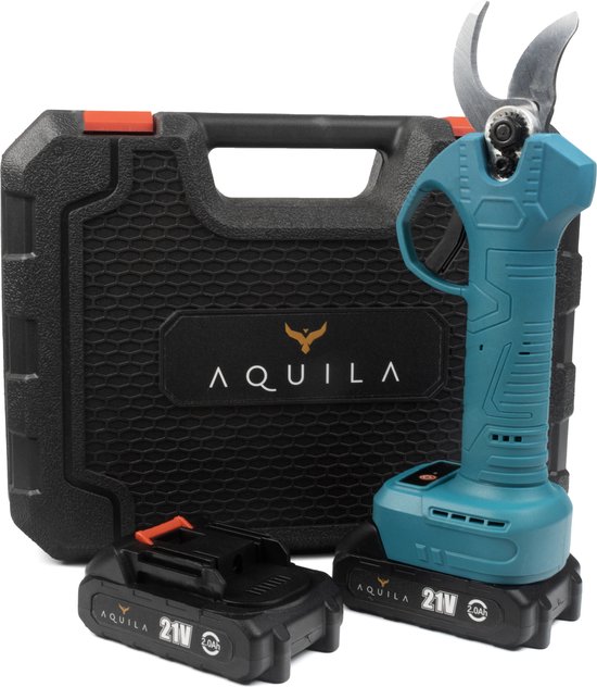 Aquila Elektrische Snoeischaar met 2x 2000 mAh Accu - Electrische Takkenschaar tot 32mm Snijdiameter - Tuinschaar & Snoeizaag - Haagschaar - Incl Koffer van Aquila