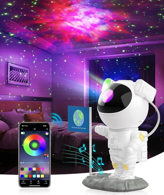 Astronaut-projector sterrenhemel doe-het-zelf 256 RGB Nebula-projector met app-bediening en bluetooth-luidspreker - nachtlampje projector voor kinderen en volwassenen Nachtlampje volwassenen van Merkloos