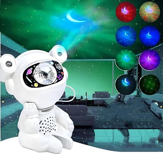 Astronaut Sterrenprojector - Nachtlamp Decoratie - Kinderkamer Verlichting - Draadloze Muziek Afstandsbediening - 8.6 x 7.6 x 12.5 cm - Wit