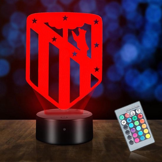 Atletico Madrid Lamp - Nachtlampje Teamlogo - Kinderkamer Decoratie - 16 Kleuren Verlichting - USB Oplaadbaar - Rood