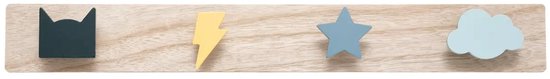 Atmosphera Kapstok kinderkamer - vormen knoppen - 4 haken - MDF hout - 55 x 7 cm - kleurenmix