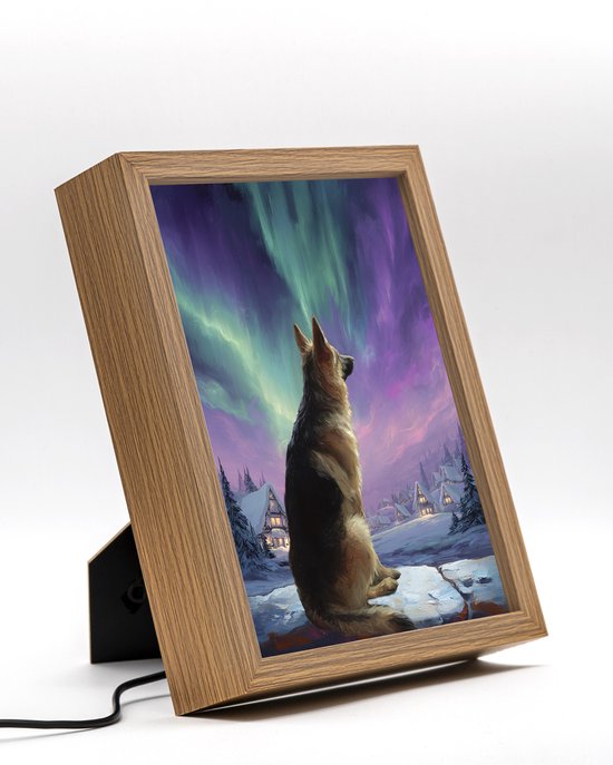 Aurora shepherd – 22×17 cm – Verlicht kunstwerk – LED licht portret nachtlampje – Dimbaar – Sfeerverlichting – Kinder Woon en Slaapkamer Wall Art Decor van Merkloos