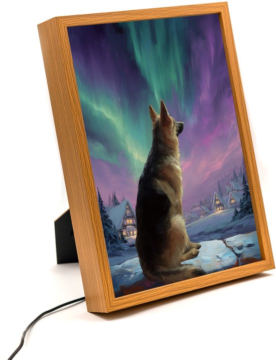 Aurora shepherd – 31×23 cm – Verlicht kunstwerk – LED licht portret nachtlampje – Dimbaar – Sfeerverlichting – Kinder Woon en Slaapkamer Wall Art Decor van Merkloos