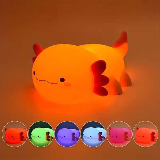 Axolotl Nachtlamp – USB Oplaadbare LED Kinderlamp met Timer & Dimbaar Kleurlicht – Schattige Salamander Nachtlamp voor Slaapkamer & Kinderkamer van Merkloos
