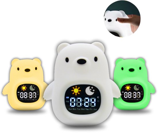 BABIVA® Premium Beer 2025 - Slaaptrainer - Kinderwekker - Nachtlampje kinderen - 8 Kleursignalen en animatie - Touchbediening - White noise & slaapliedjes - Wasbaar - Timerfunctie - Slaaphulp voor kinderen - BPA Vrij van BABIVA®