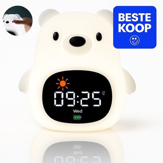 BABIVA® Premium Beer -Slaaptrainer -Slaapwekker en Nachtlampje kinderen - BPA Vrij-Slaapvriend van je kind-White noise & slaapliedjes-Draadloze-8 Kleursignalen-Touchbediening -Wasbaar-Timerfunctie - Slaaphulp voor kinderen-Usb- Veilige siliconen