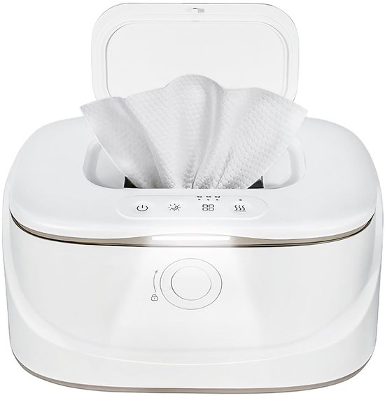 Baby doekjes warmer - met nachtlampje en temperatuurweergave - Met kinderslot - 3 temperatuurstanden - milieuvriendelijk en energiebesparend - houdt doekjes vochtig en fris - universele USB-interface - 23*15,6*12cm - wit