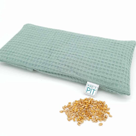 Baby kruik pittenzak en oogkussen - wasbare hoes ✓ fijne tarwe - Met Pit - bij babykrampjes - made in NL - onrust - huilbaby - Oud Groen Wafel
