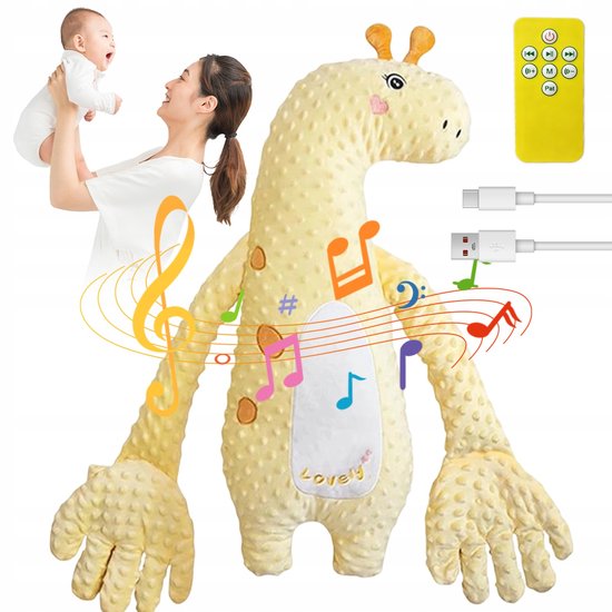 Baby Slaapknuffel Giraffe - Kalmerende Knuffel met Klopfunctie - Pluche Speelgoed Kussen - Verzwaarde Handjes - 44 Rustgevende Muziekjes - Rustgevende Babyslaap Hulp - Voor Baby's van 0-1 Jaar