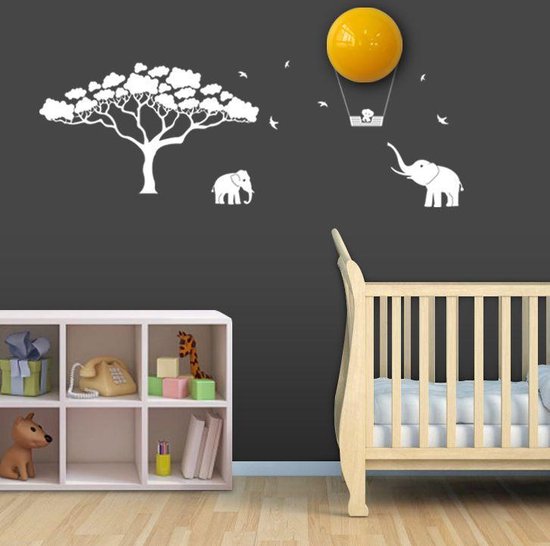 BABYZOO - Nachtlampje - Zon / Maan met stickers - Jungle, Olifant - Kinderkamer - LED van BABYZOO