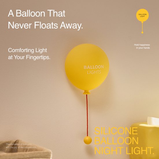 Ballon Nachtlampje met Trekkoord - Oplaadbaar LED Nachtlampje - Kraamcadeau, Babycadeau & Verjaardagscadeau