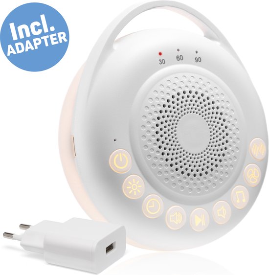 Bambino - White Noise Machine Baby - Witte Ruis - Slaaphulp Met 24 Geluiden - Slaaptrainer - Inclusief Adapter en Kabel - Ook Voor Yoga van Bambino