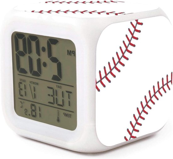 Baseball Bal Wekker - Kinderwekker Digitale Klok - Wakker Worden - 7 Kleuren Veranderend Licht