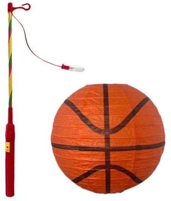 Basketball Lampion met Stok - Oranje - 20x20cm - Sint Maarten Lampionnen - Verjaardag Versiering - Feest Decoratie - Basketbal Thema