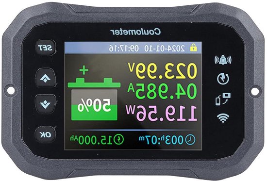 Batterijmonitor - Spanningsstroommeter Coulometer - Batterij Status Bewaken - 24 Inch HD Kleurenscherm - 10-100V 0-50A - Zwart