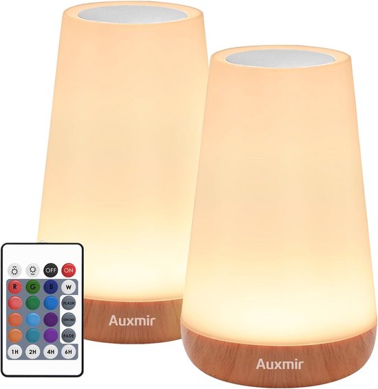 Bedlamp 2 Pack met 13 Kleuren en 5 Standen, Dimbaar Nachtlampje met Timer en Oplaadbare USB LED Tafellamp voor Slaapkamer