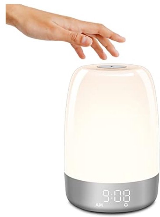 Bedlamp met wekker, warm licht, slaaphulp tafellamp, touch control, meerkleurig nachtlampje, geschikt voor kinderen, tieners, meisjes, jongens en baby's van Thausdas