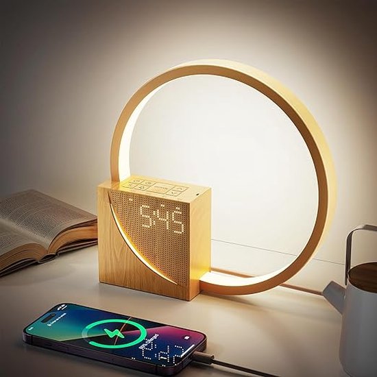 Bedlampje - LED licht - Wekker - Waku-Up licht met twee alarmen - Touchscreen - Dimbaar - USB laadpoort - Wakker met LED licht van LIFA LIVING
