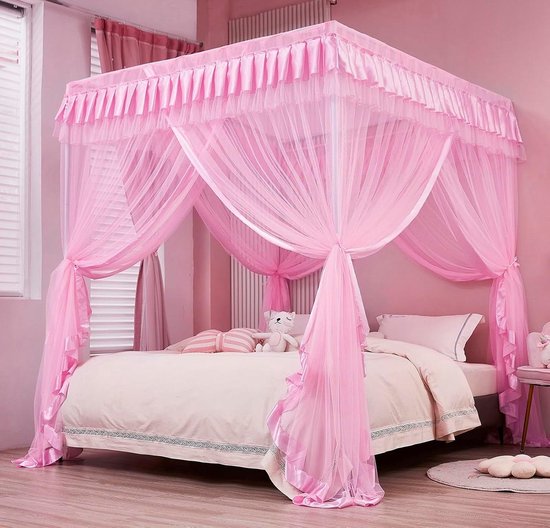 Bedluifel Prinsessenhemel - Hemelbed Gordijnen - Dromerige Slaapkamer - Allround Insectenbescherming - 39x78x78 Inch - Roze