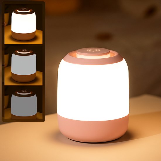 Best Active Touch Nachtlampje - Dimbaar en Oplaadbaar via USB-C - Draadloze Nachtlamp - 3 Lichtkleuren - LED - Camping Lamp - Tafellamp - Slaapkamer Lamp - Leeslamp - Roze van Merkloos