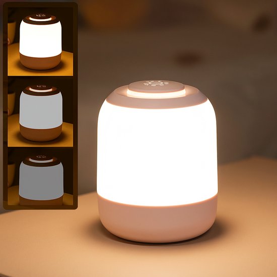 Best Active Touch Nachtlampje - Dimbaar en Oplaadbaar via USB-C - Draadloze Nachtlamp - 3 Lichtkleuren - LED - Camping Lamp - Tafellamp - Slaapkamer Lamp - Leeslamp - Wit van Merkloos