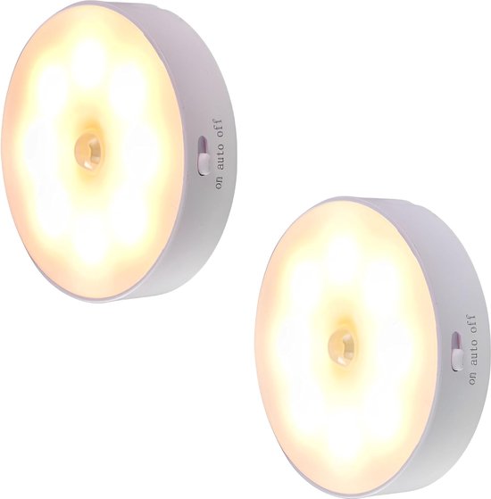 Bewegingssensor LED Nachtlampje Nachtlampje USB Oplaadbaar, Langdurig Batterij & 3 Lichtmodi, Draadloos Magnetisch Stickernachtlampje, voor Keukenkast Garderobe Lamp Trap Draadloze Kastlicht (Warm Wit) 2 stuks. van Gotrays