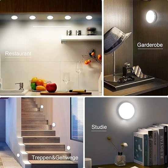 Bewegingssensor Licht Binnen [8 LED's], Oplaadbaar 3 Stuk Nachtlampje, 3M/120° Detectiebereik, 3 Modi, Kastverlichting voor Kast, Slaapkamer, Trap, Hal Verlichting - 6000K Koud Wit van Merkloos