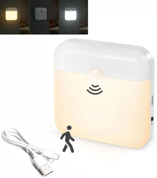 Bewegingssensor Nachlampje Oplaadbaar - Zelfklevende LED Kledingkast Verlichting - Warm Wit & Wit Licht - Voor Trap, Gang, Kast Als Veiligheidsverlichting van YZEDO