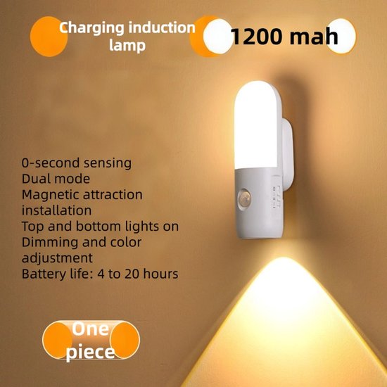Bewegingssensor Nachtlamp - Oplaadbare LED Plafondspot voor Kinderen/Volwassenen · Plug & Play (Geen Bedrading) · Voor Trap/Keuken/Slaapkamer/Gang · Wit van Merkloos