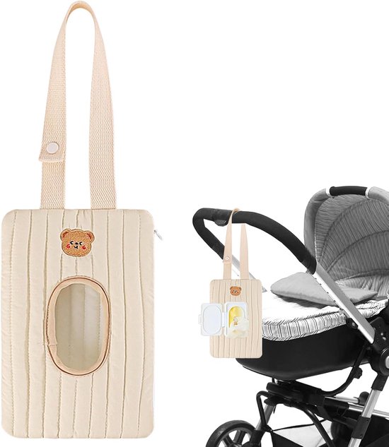 Billendoekjes houder - Vochtige tissuehouder - Billendoekjesetui - Natte doekjes houder - Tissuebox - Tas voor vochtige doekjes voor kinderwagens - Draagbare tas voor vochtige doekjes voor buiten, in de auto en op reis - Kraamcadeau - Beige