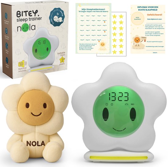 Bitey Nola Slaaptrainer Kinderen Zwart – met Nachtlamp - Slaaptrainer Kind met Knuffel & Beloningssysteem – Complete Slaaproutine van Bitey